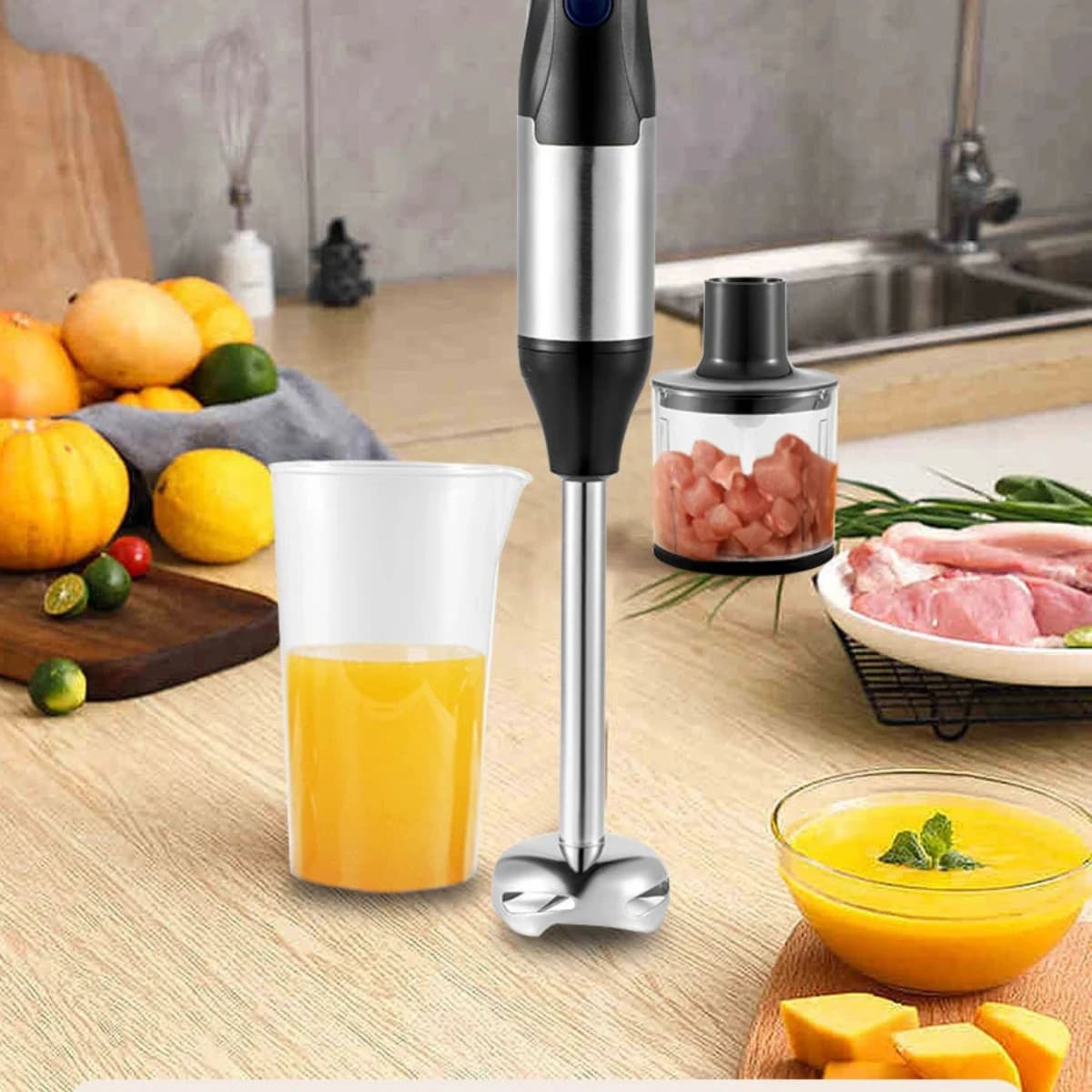 Wielofunkcyjny blender ręczny 4 w 1, przenośny robot kuchenny z trzepaczką, siekaczem i nasadką do mieszania, elektryczny blender ręczny do