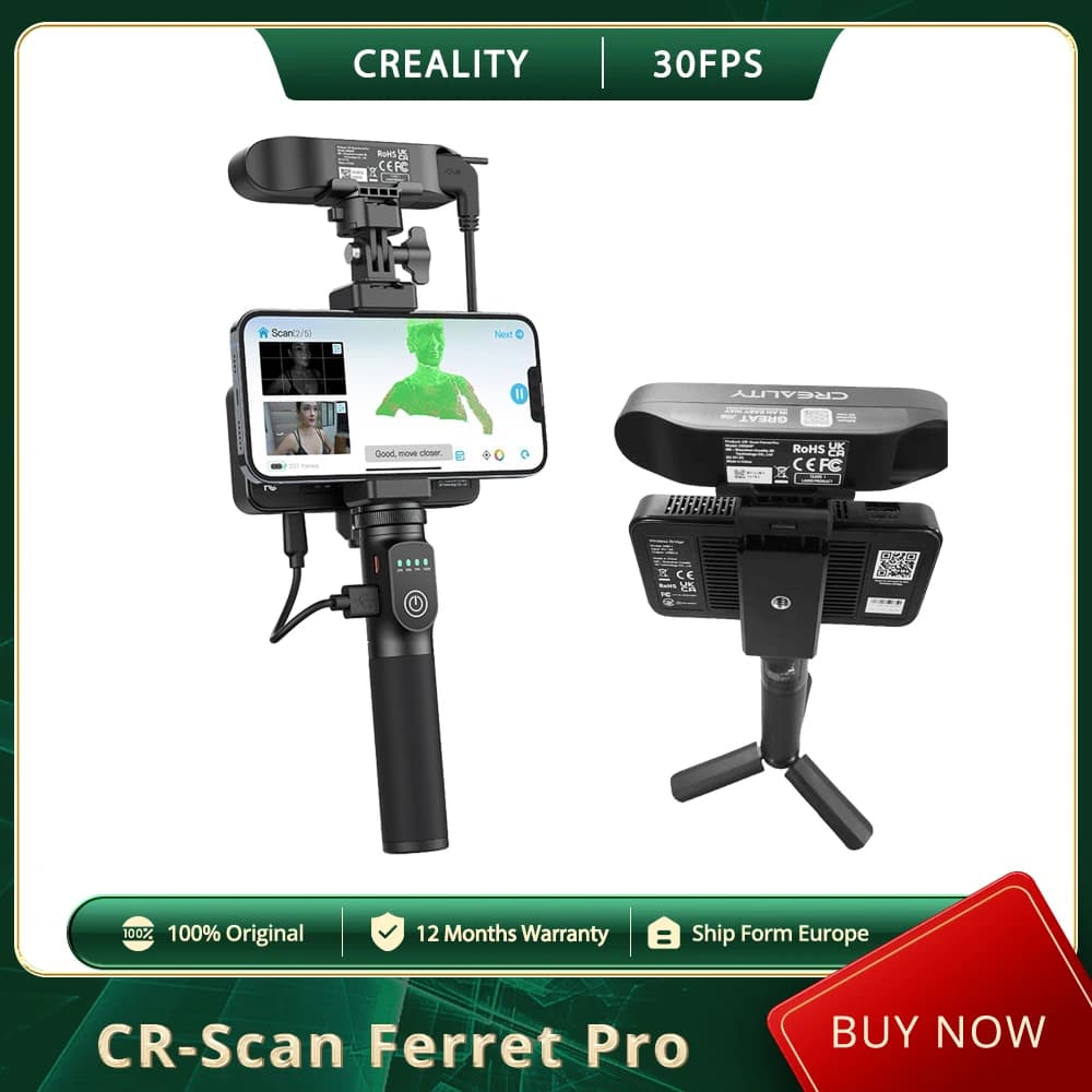 Skaner 3D Creality CR-Scan Ferret Pro, prędkość skanowania do 30 obrazów na sekundę, zasięg roboczy 150-700 mm, połączenie bezprzewodowe,
