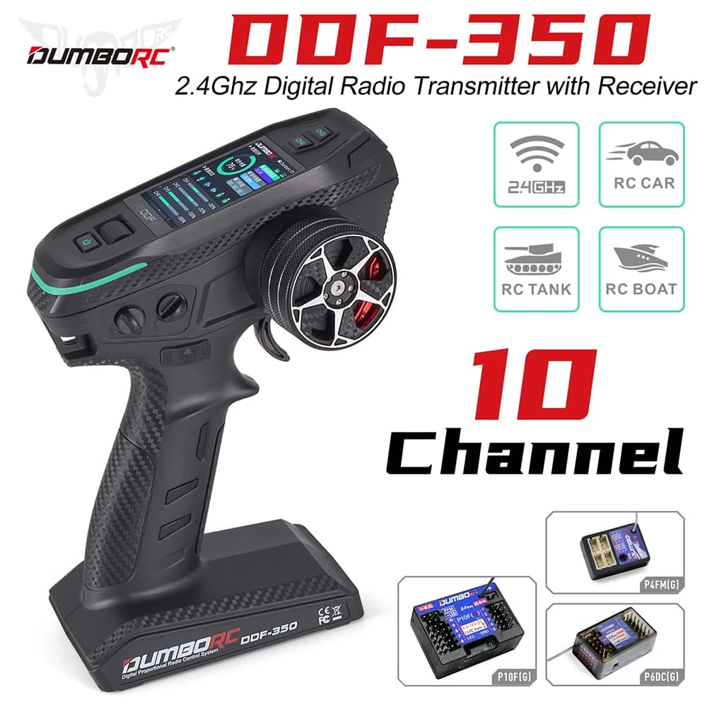 DUMBORC 2.4G 10CH cyfrowy pilot radiowy DDF-350 nadajnik z odbiornikiem do zdalnie sterowanego samochodu łódź zbiornik LCD System FHSS