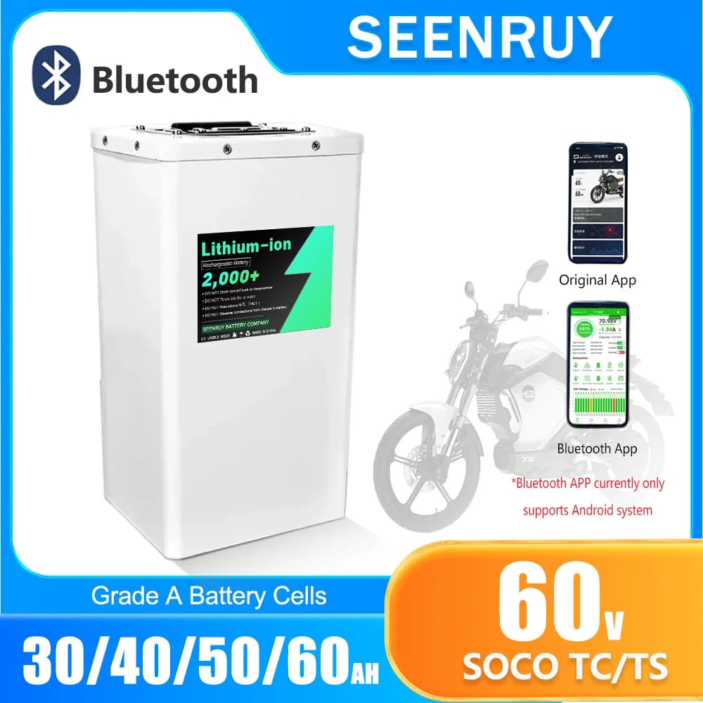 Oryginalna bateria Super SOCO TS TC 17S 60V 30AH 40AH 50AH 60Ah, zamiennik, prosta w montażu, z aplikacją Bluetooth, duża pojemność + ładowarka