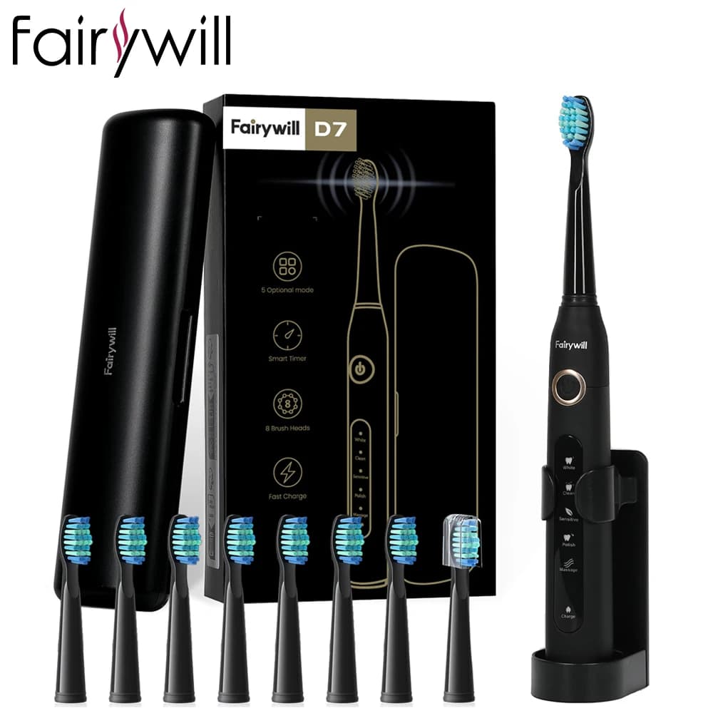 Fairywill FW507 elektryczna soniczna szczoteczka do zębów ładowarka USB Tooth 8 szczoteczka zamienna wodoodporna elektroniczna szczoteczka do