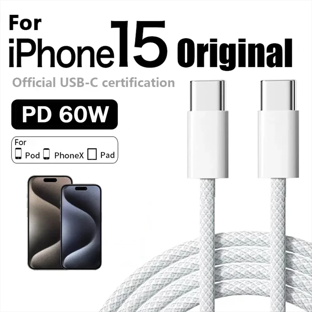 Oryginalna szybka ładowarka PD 60W 6A USB C do kabla Type C do iPhone 15 16 17 Pro MAX, szybkie ładowanie do Samsung S26 Xiaomi