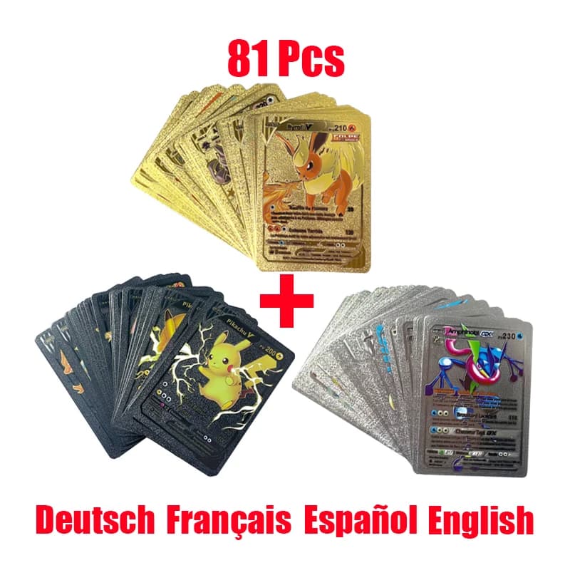 81-15 szt. Karty Pokemon Złote Srebrne Vmax GX Kolekcja Kart Trenerów Bitewnych Hiszpański Angielski Francuski Zabawki dla Dzieci Prezenty