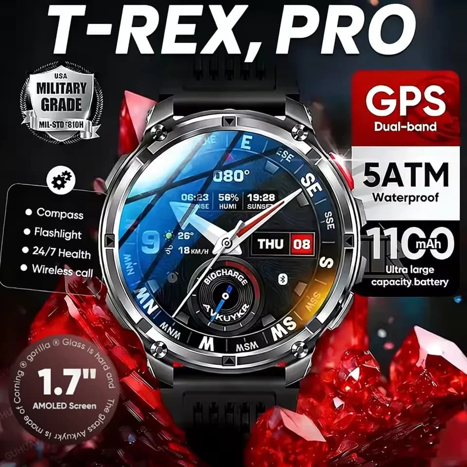 Smartwatch 2026 New T-Rex3 Pro z baterią 1100mAh, GPS, śledzeniem trasy, wodoodpornością 5ATM, funkcjami sportowymi, tracker biegania, kompasem,