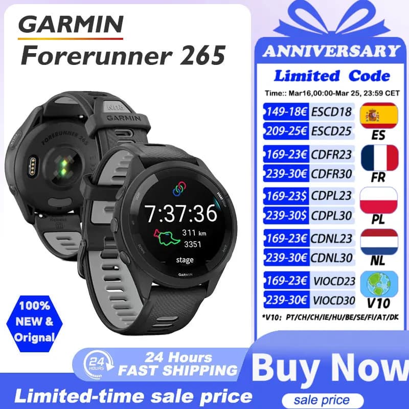 Garmin Forerunner 265 Zegarek sportowy GPS na zewnątrz Bieganie Fitness Maraton Pływanie Chiński Częstość serca Krw Tlen smartwatch