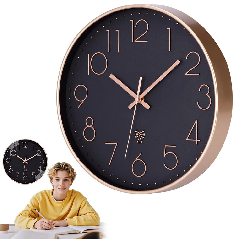 Zegar ścienny sterowany radiowo, 30 cm – Cichy mechanizm bez