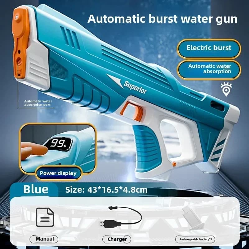 Nowy elektryczny pistolet na wodę dla dzieci Hurtownia automatyczna absorpcja wody Wyświetlacz baterii Duża pojemność Chłopięca zabawka