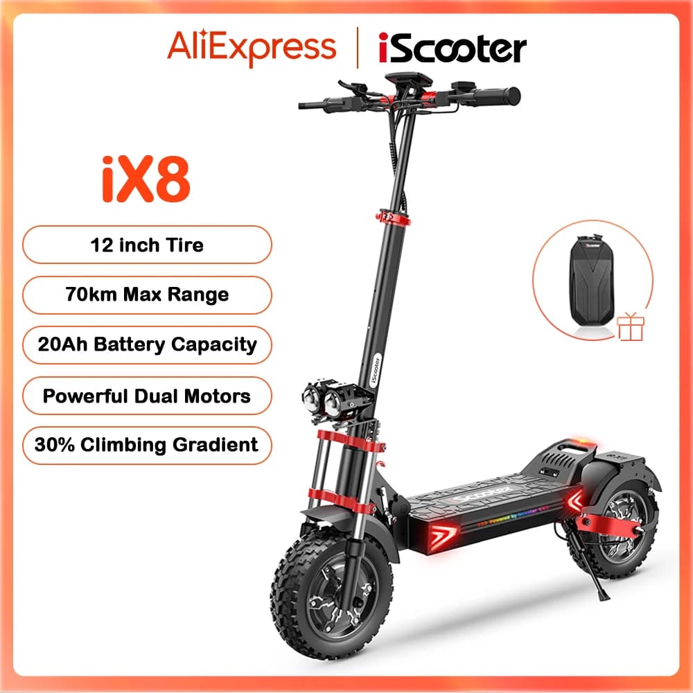 IScooter iX8 12-calowy skuter elektryczny podwójny silnik skuter terenowy 20Ah skutery składane hulajnogi o maksymalnym zasięgu 70km