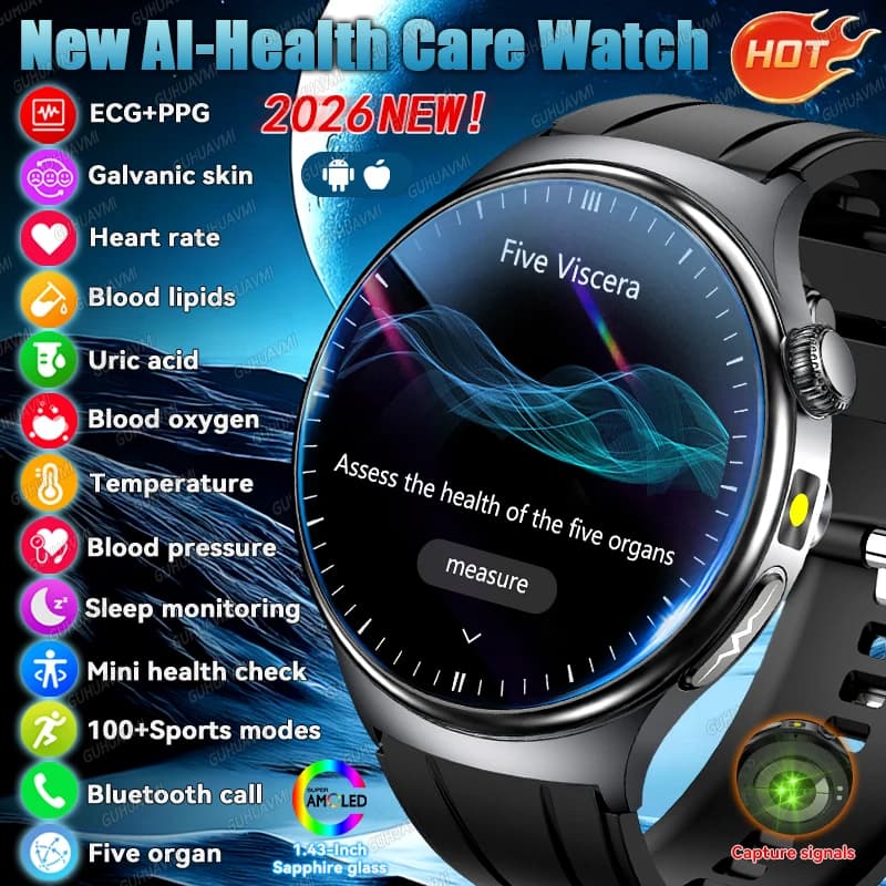 Inteligentny smartwatch do monitorowania zdrowia z funkcją AI-diagnostyki, EKG+PPG, dokładnym pomiarem kwasu moczowego, ciśnienia krwi, tkanki
