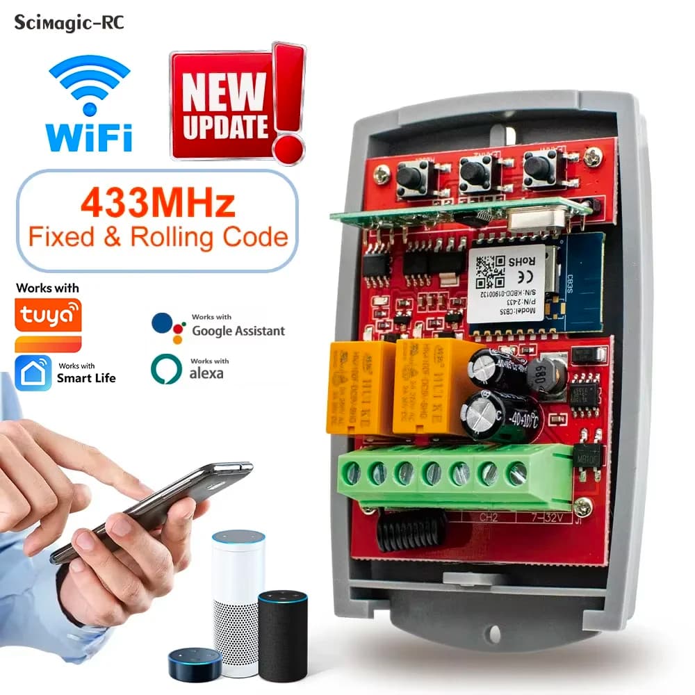 Odbiornik WIFI do bram garażowych 2-kanałowy 433MHz Uniwersalny Sterownik Kodu Stałego i Zmiennego Wielomarkego Typu Współpracuje z Tuya