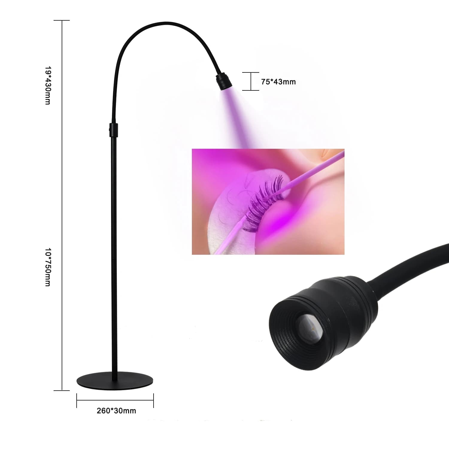 Lampa UV LED 12W do utwardzania żelu do przedłużania rzęs, lampa podłogowa do salonu kosmetycznego, przełącznik nożny, regulowany uchwyt