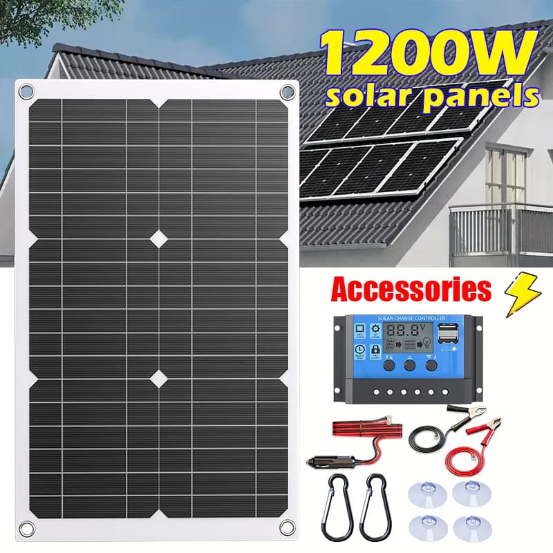 1200W Panel słoneczny 12V Ładowarka akumulatorów Dual USB z kontrolerem 10A-100A Ogniwo słoneczne Outdoor Camping do telefonu Samochód Jacht RV