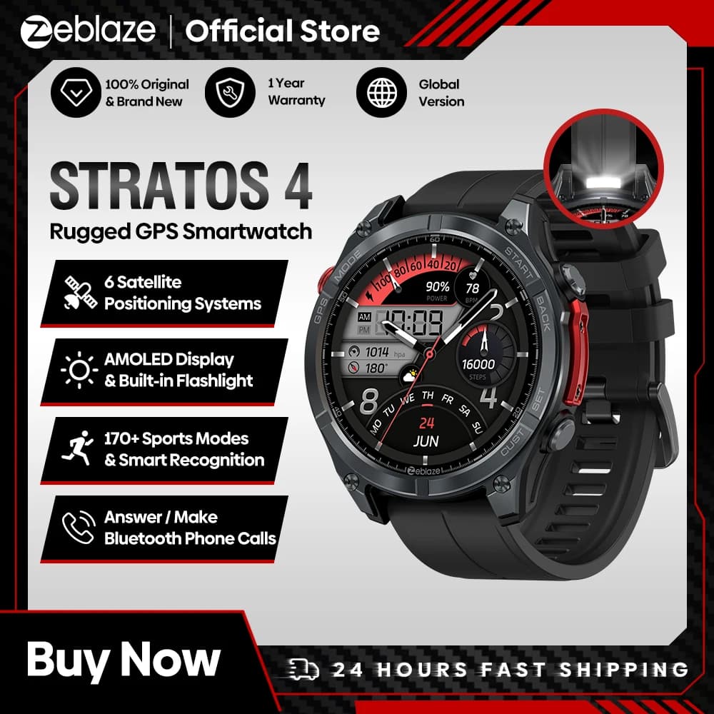 NOWY inteligentny zegarek GPS Zeblaze Stratos 4 Wyświetlacz AMOLED 1,43 Wbudowany kompas Altimetr barometryczny Latarka Inteligentny zegarek z