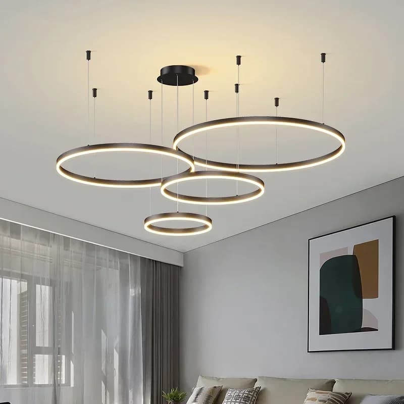 Minimalistyczny nowoczesny żyrandol Led oświetlenie domu szczotkowane pierścienie żyrandol montowany na suficie lampa wisząca złota i czarna