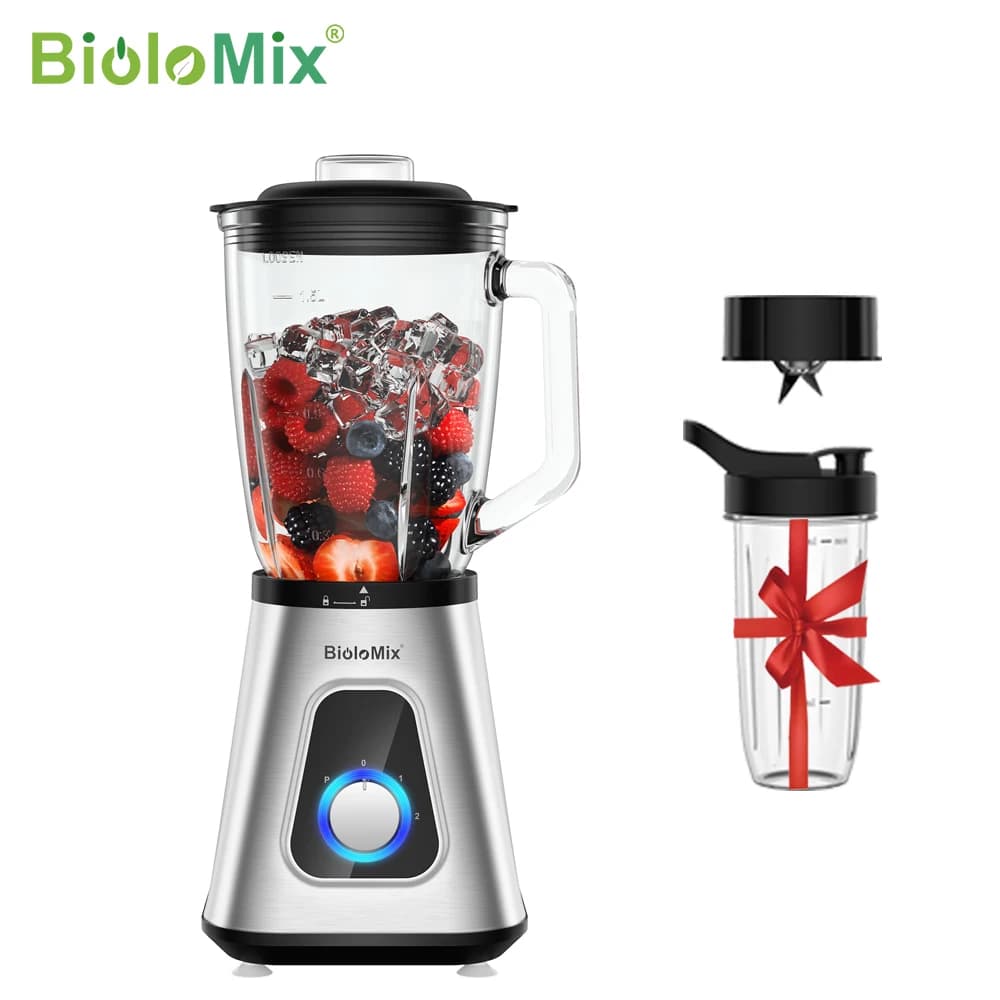 BioloMix 1300W Blender do Smoothie z 1, 5L szklany słoik, osobiste blendery do napojów mrożone owoce, sosów