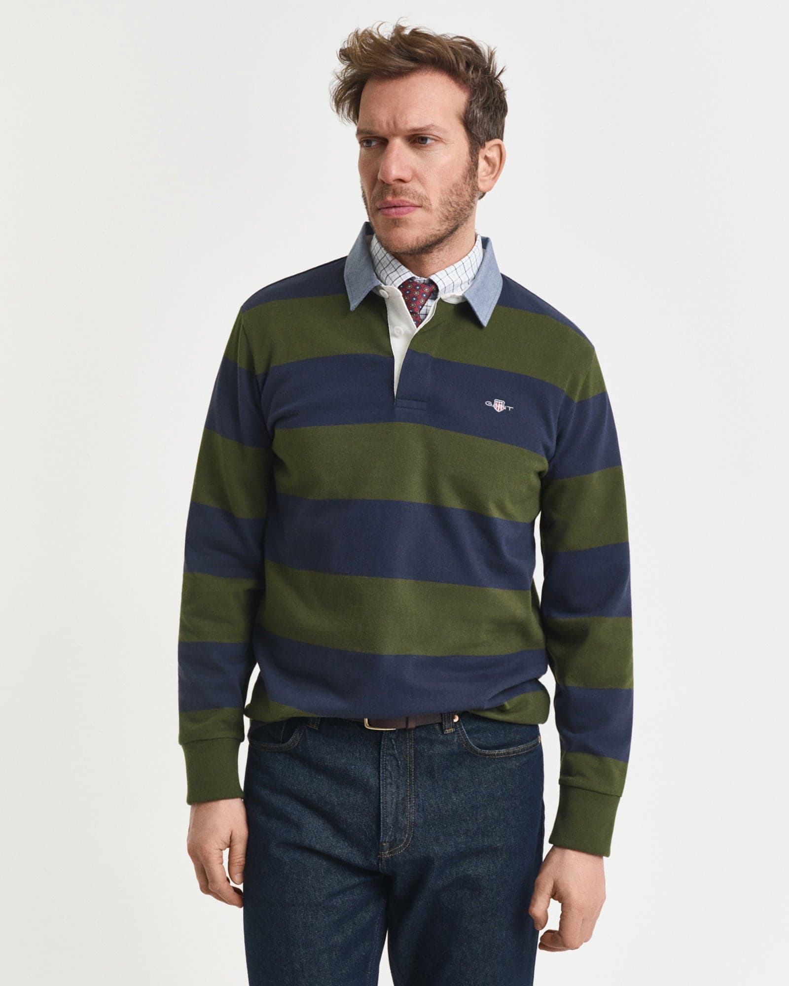 Gant Gruby Rugger W Paski Z Kołnierzykiem Chambray