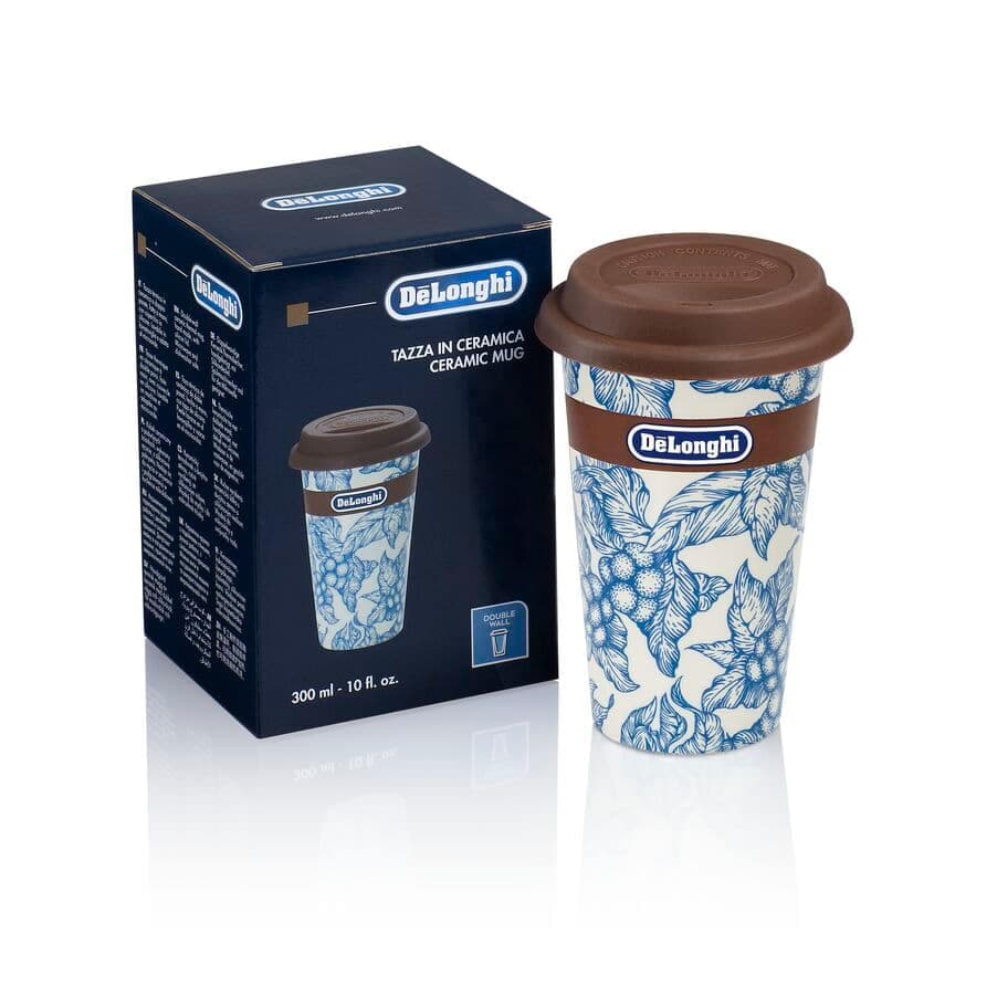 De'Longhi Ceramiczny kubek termiczny, niebieski, kwiatowy wzór, 300 ml DLSC064