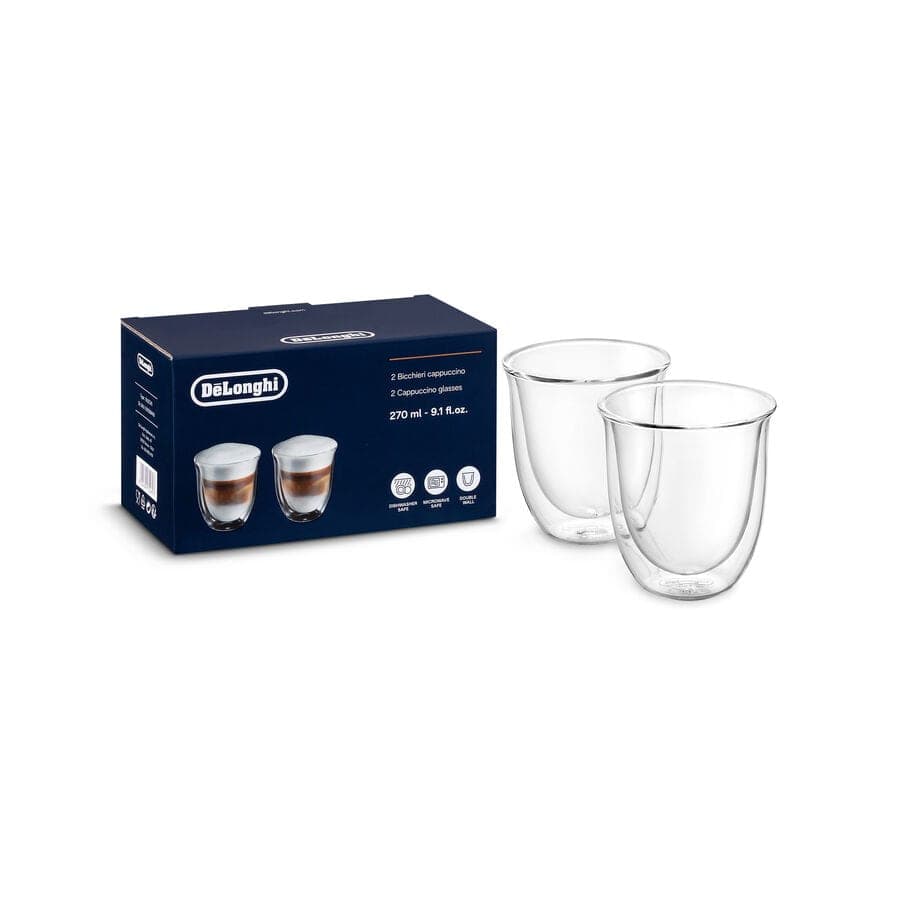 De'Longhi Szklanki do cappuccino z podwójnymi ściankami, 270 ml, zestaw 2 szt. DLSC311