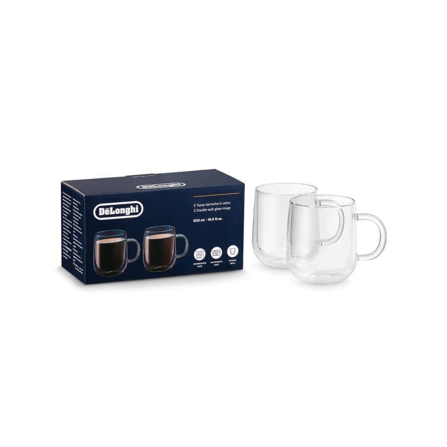De'Longhi Szklane kubki z podwójnymi ściankami, 500 ml, zestaw 2 szt. DLSC327
