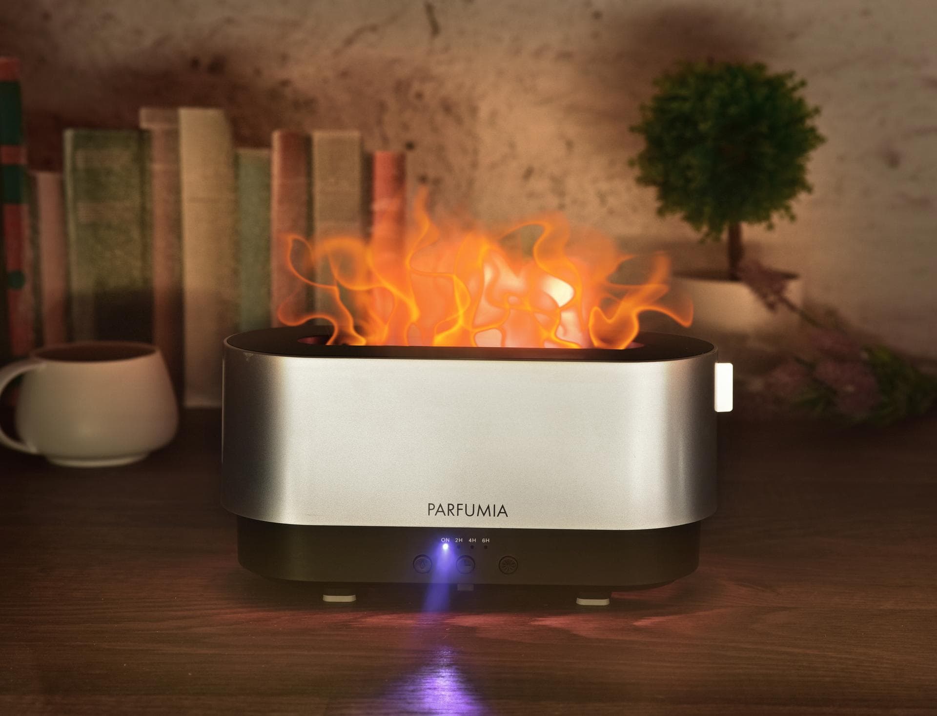 AROMIQA FLAME | soniczny dyfuzor zapachowy | efekt płomienia & zmienne oświetlenie LED | timer 2-6 h