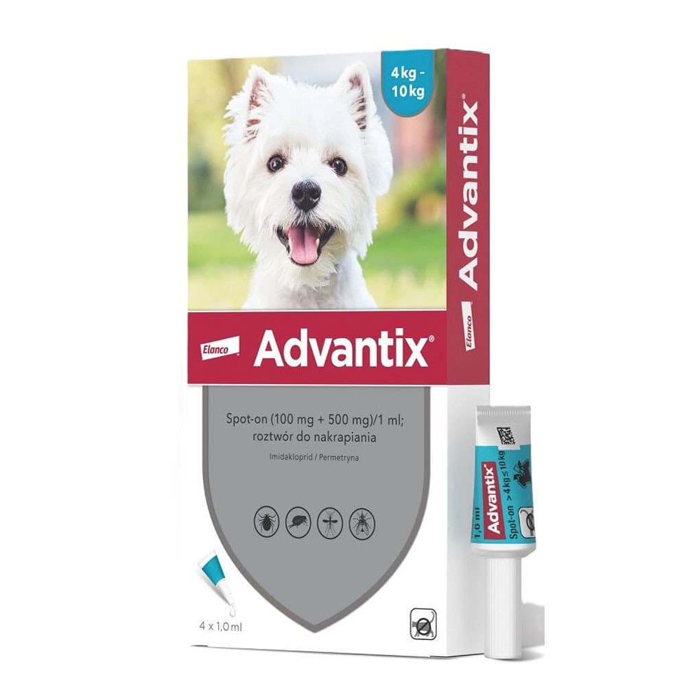 Advantix, krople na pchły i kleszcze, 4x 1 ml (4-10 kg).