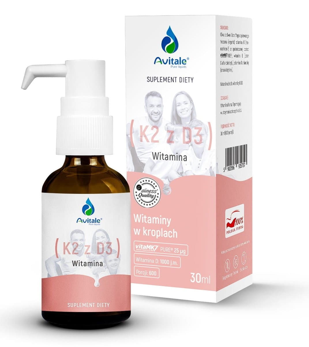 Suplement diety, Avitale, Witamina K2 z D3, 25µg/1000IU, krople, 30 ml