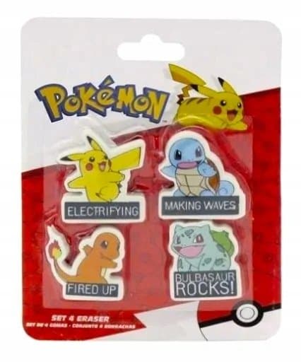 Gumki Do Mazania Pokemon Pikachu Bulbazaur 4Szt