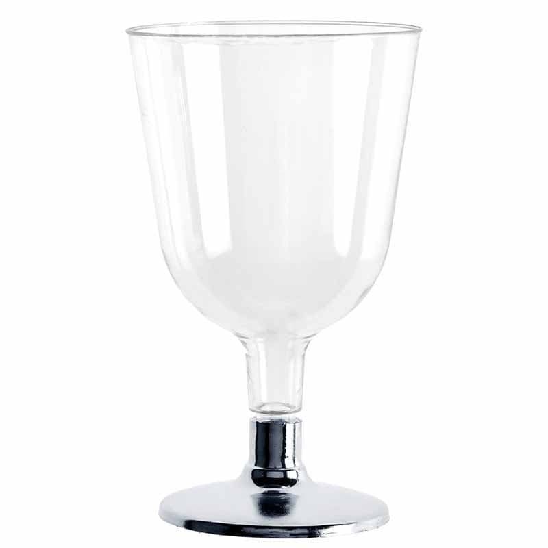Kieliszki do wina plastikowe chromowane srebrne, 6 szt.