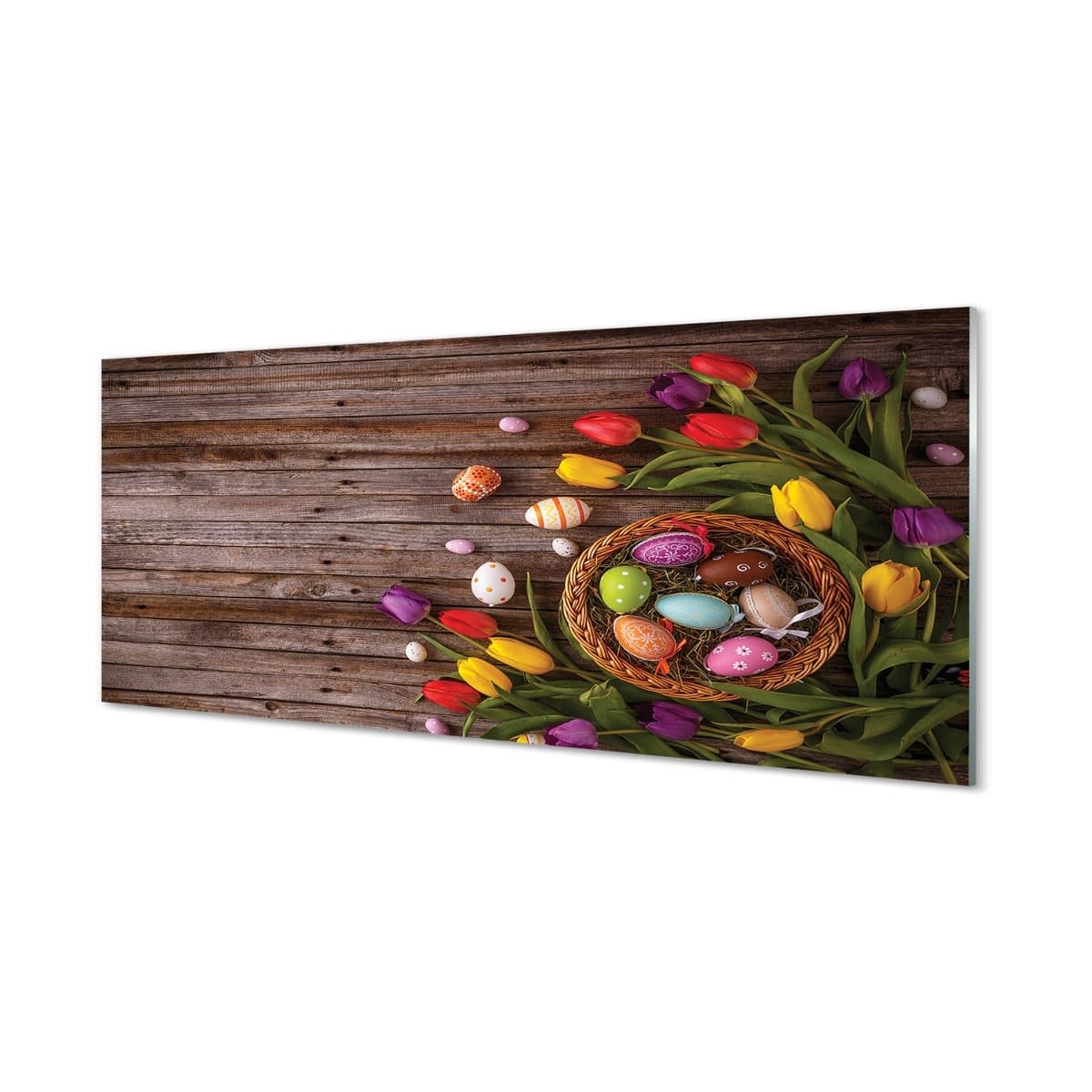 Kuchenny panel szklany Jajka tulipany deski 125x50 cm