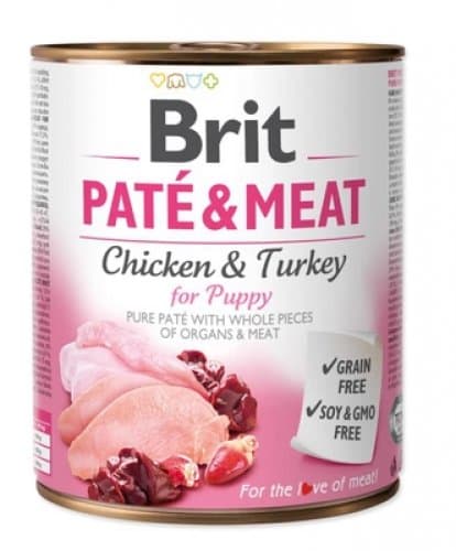 Kurczak i indyk BRIT Pate&Meat Puppy, 800 g