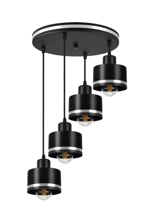 Lampa Wisząca Czarna/Chrom Talerz 4Xe27 Wama 34-00491