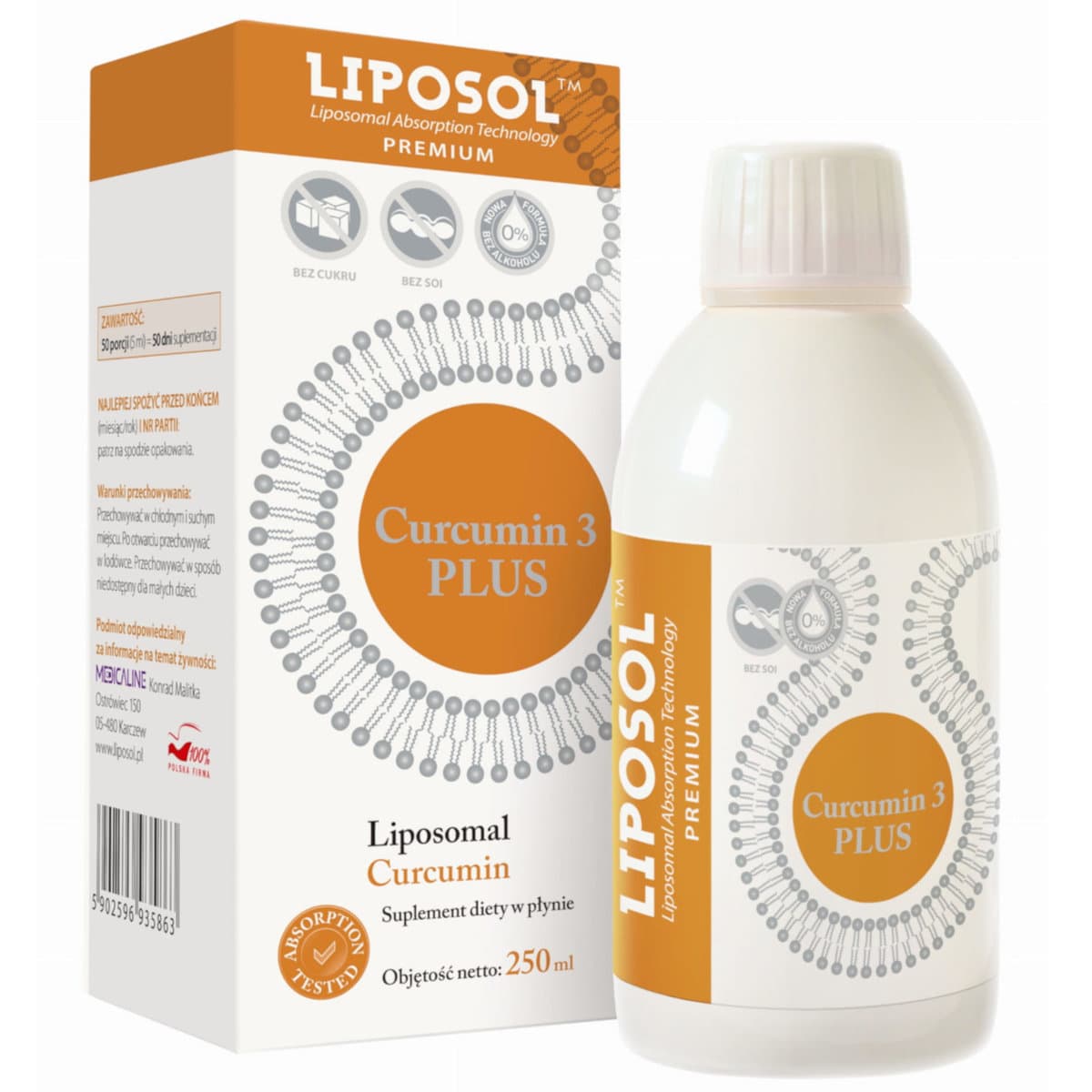 Liposol, Curcumin 3 Plus, liposomalna kurkumina, 250 ml