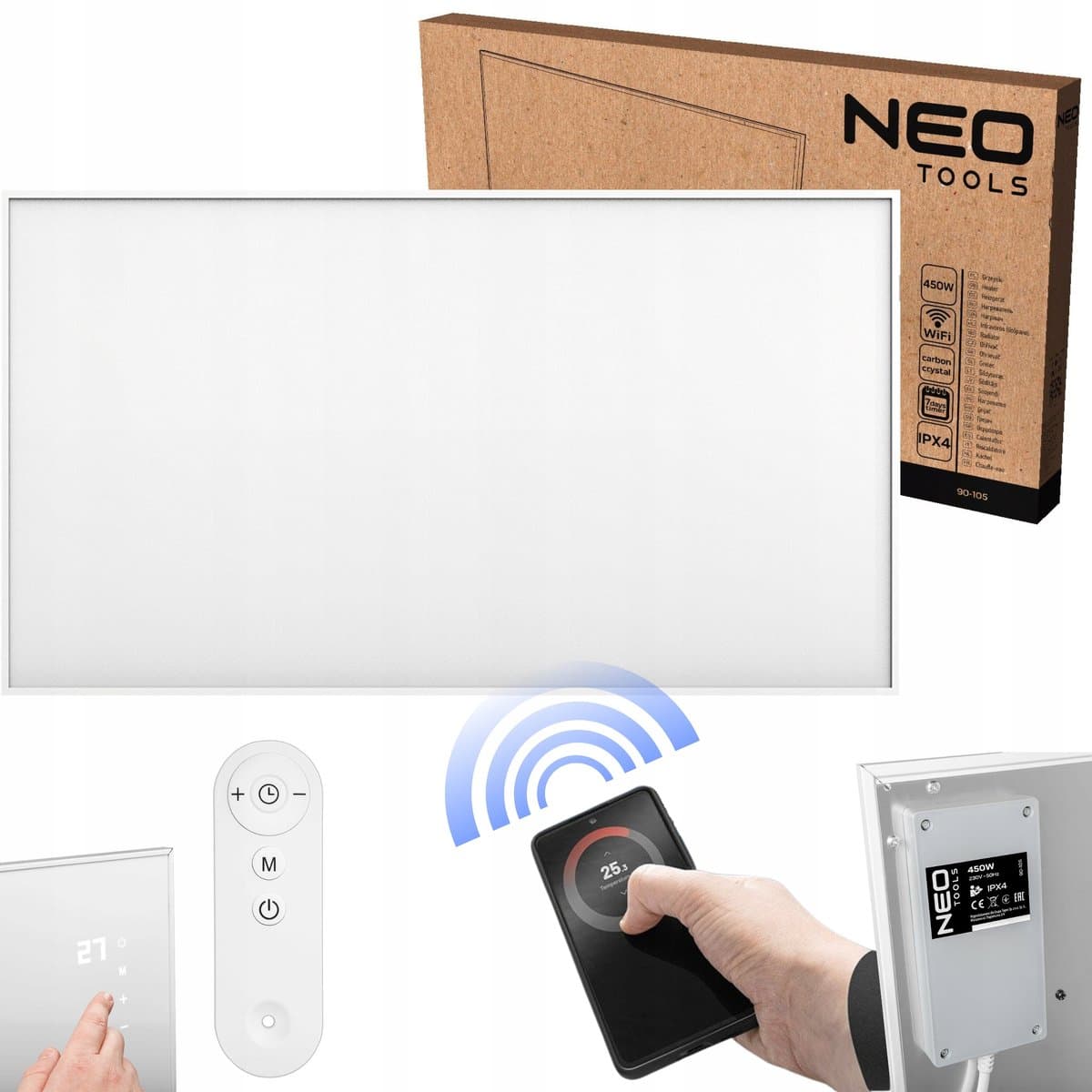 NEO TOOLS, Panel grzewczy na podczerwień 450W, WIFI, 90-105