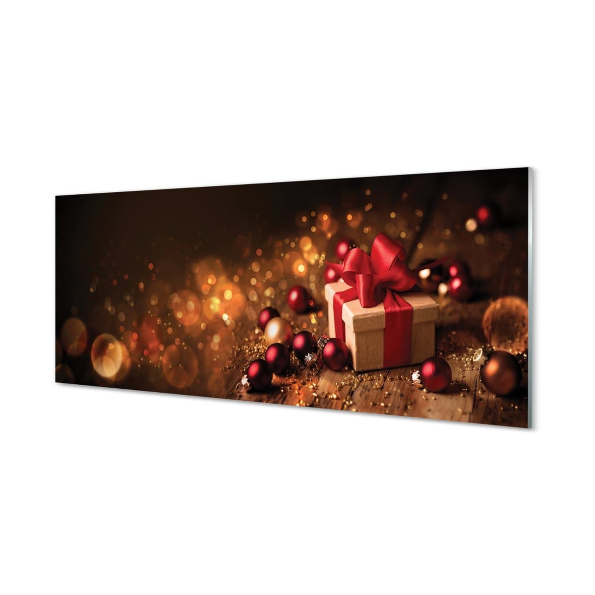 Panel szklany dekor Prezent bombki deski 125x50 cm