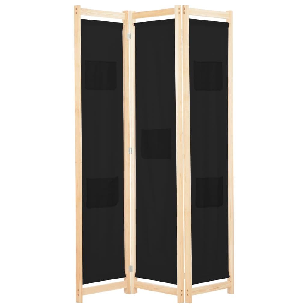 Parawan 3-panelowy, czarny, 120x170x4 cm, tkanina