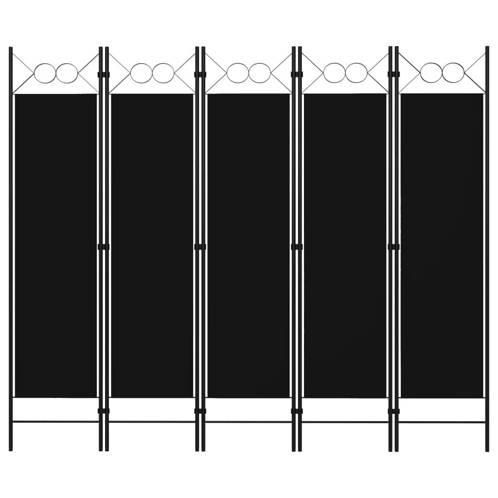 Parawan 5-panelowy, czarny, 200 x 180 cm