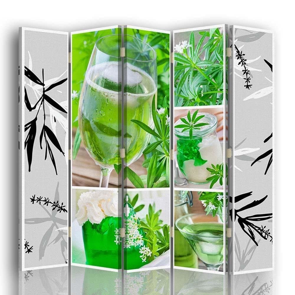 Parawan dwustronny FEEBY, Liście Zielony Zen Spa 180x170