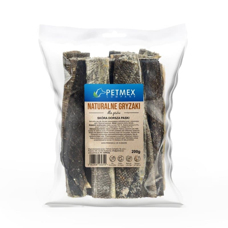 PETMEX Skóra dorsza paski gryzak naturalny 200g