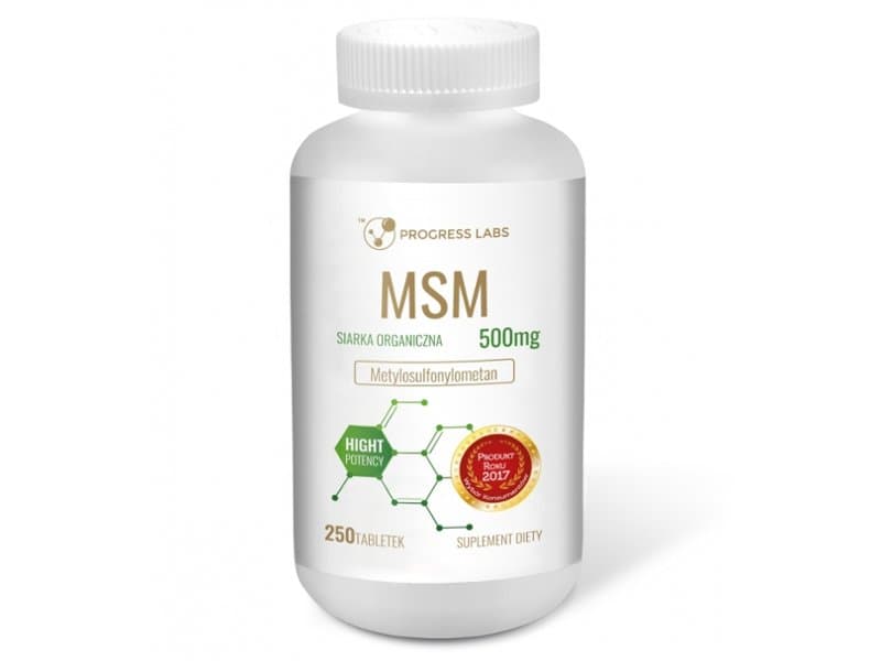 Suplement diety, PROGRESS LABS, MSM 500 mg, 250 tabletek