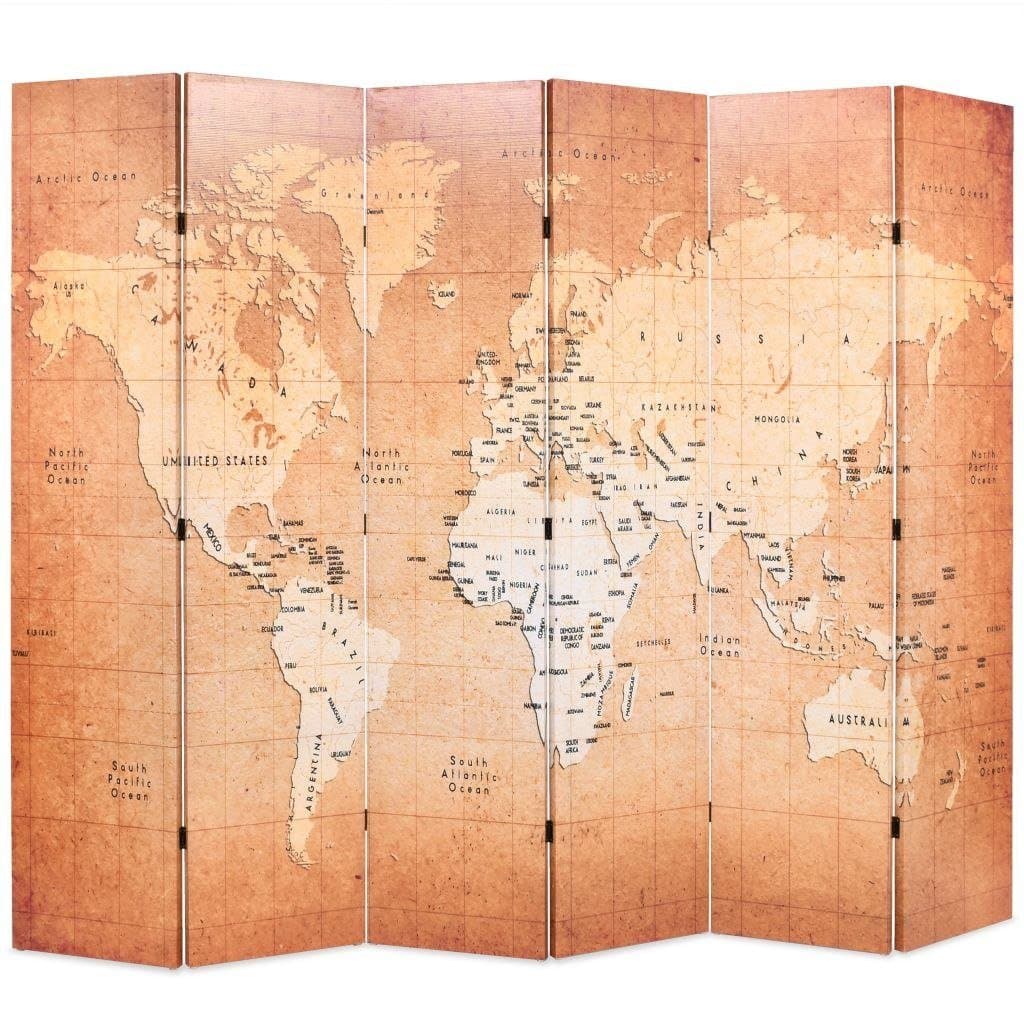 Składany parawan VIDAXL Mapa Świata, żółty, 228x170 cm
