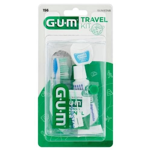 Zestaw podróżny GUM SUNSTAR Travel Kit - higiena jamy ustnej w podróży szczoteczka pasta nić czyściki kosmetyczka