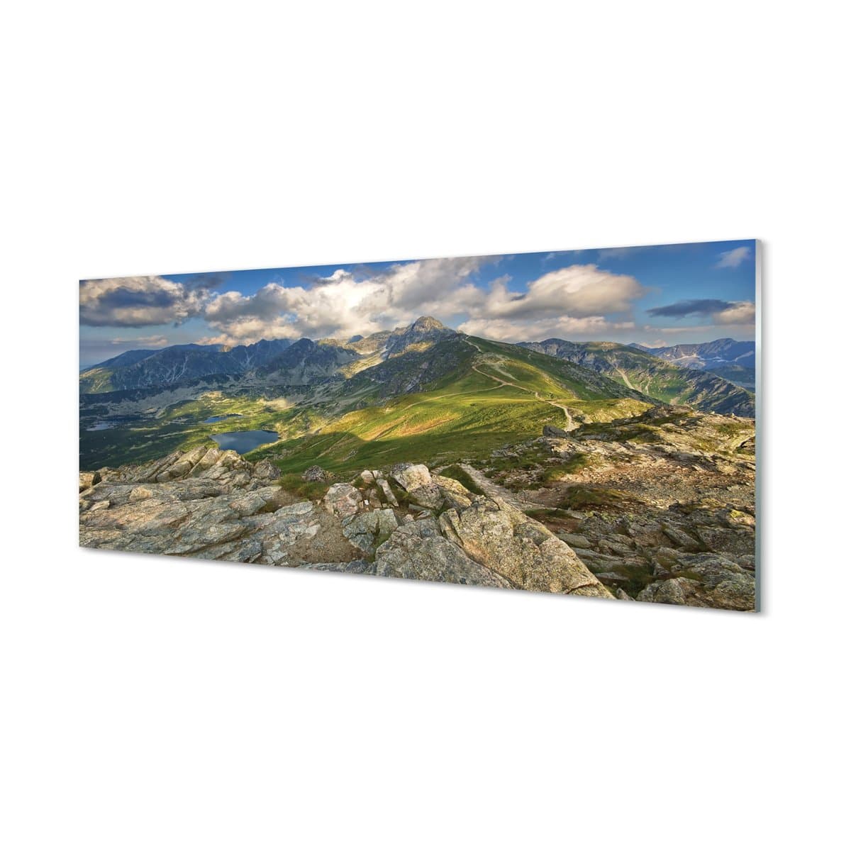 Szklany lacobel z grafiką Góry jezioro 125x50 cm