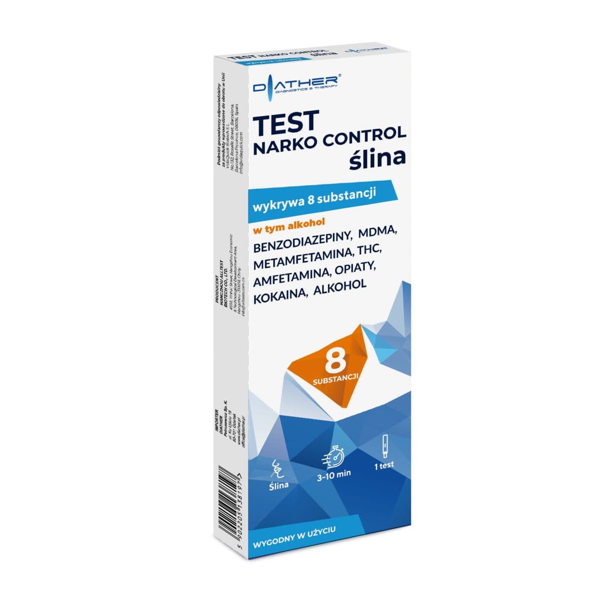 Test narko control ślina wykrywanie 8 substancji w ślinie