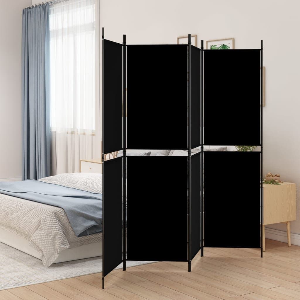 vidaXL Parawan 4-panelowy, czarny, 200 x 180 cm, tkanina