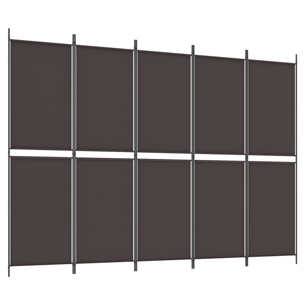 vidaXL Parawan 5-panelowy, brązowy, 250 x 180 cm, tkanina