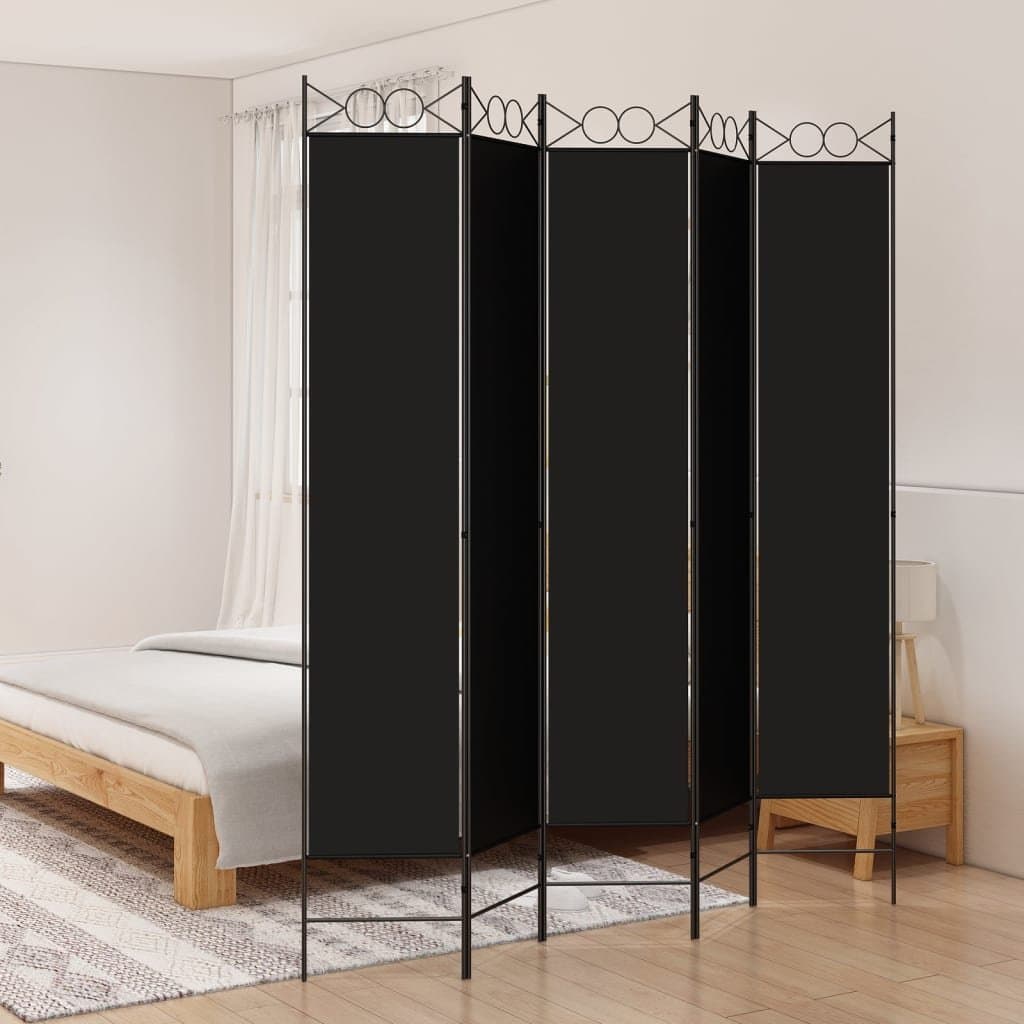vidaXL Parawan 5-panelowy, czarny, 200x220 cm, tkanina