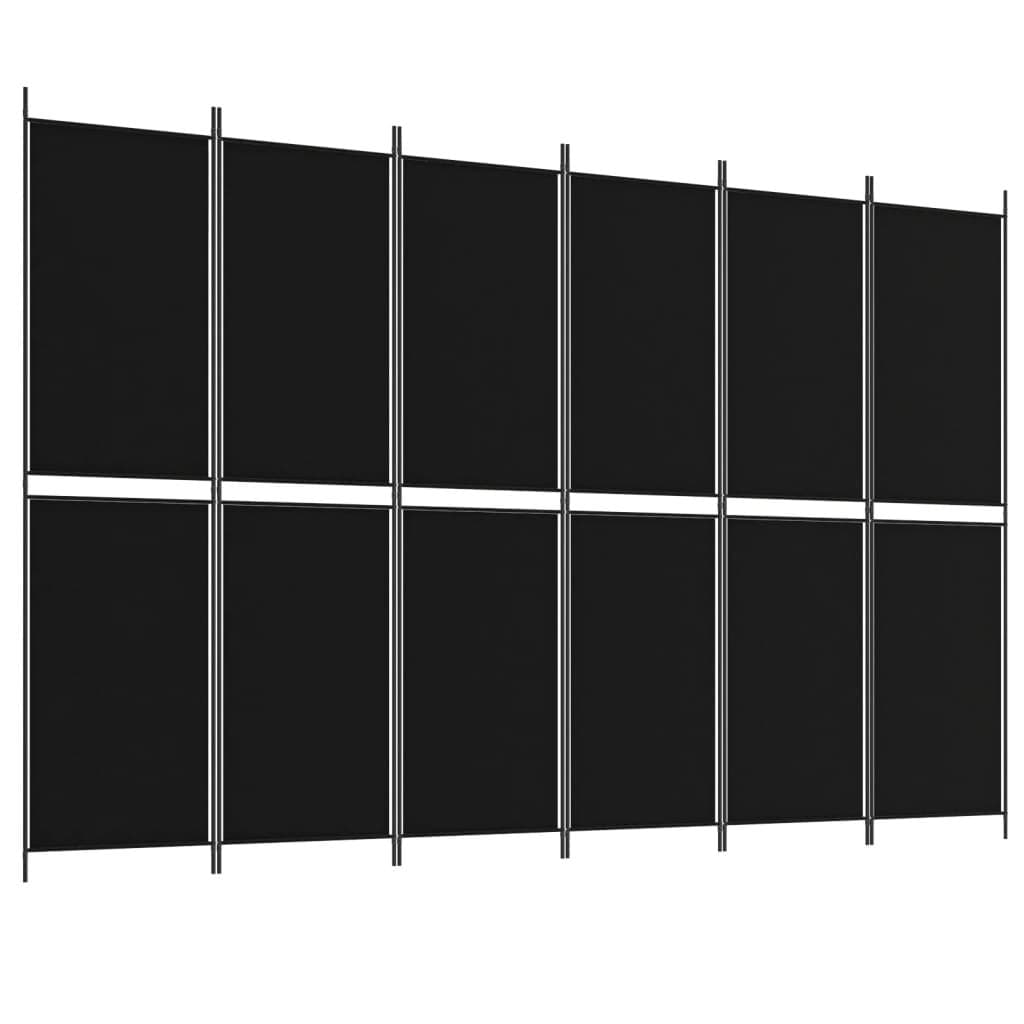 vidaXL Parawan 6-panelowy, czarny, 300x200 cm, tkanina