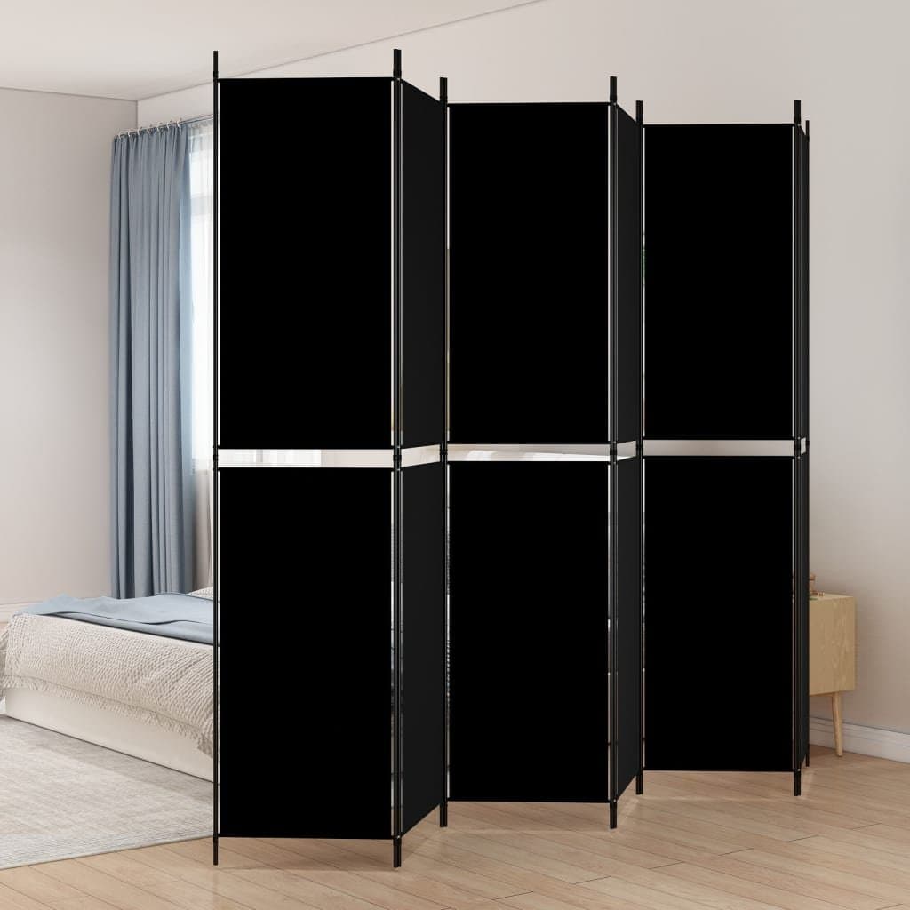 vidaXL Parawan 6-panelowy, czarny, 300x220 cm, tkanina