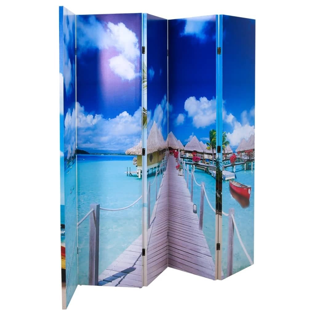 vidaXL Składany parawan, 200x170 cm, motyw plaży