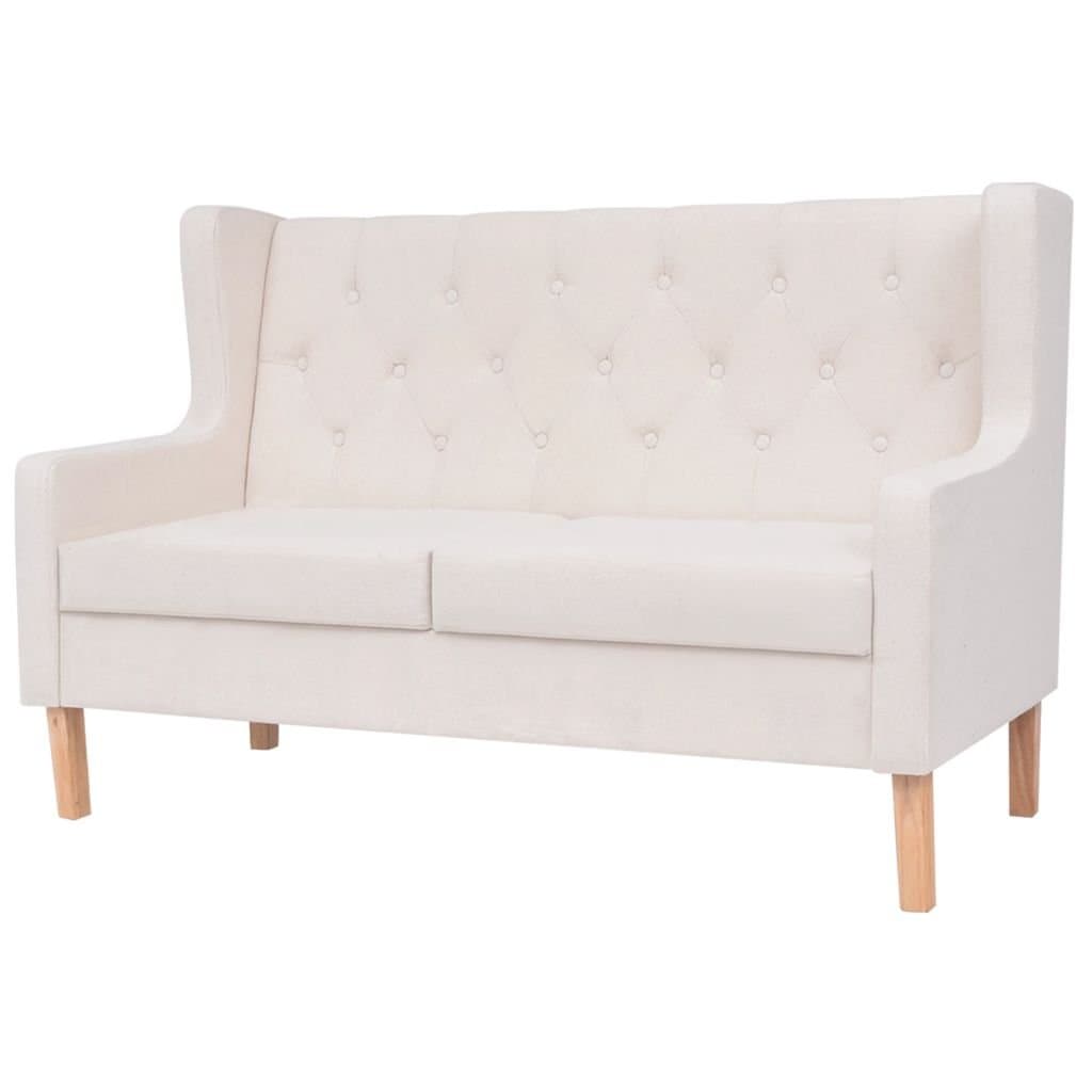 vidaXL Sofa 2-osobowa, materiałowa, kremowa